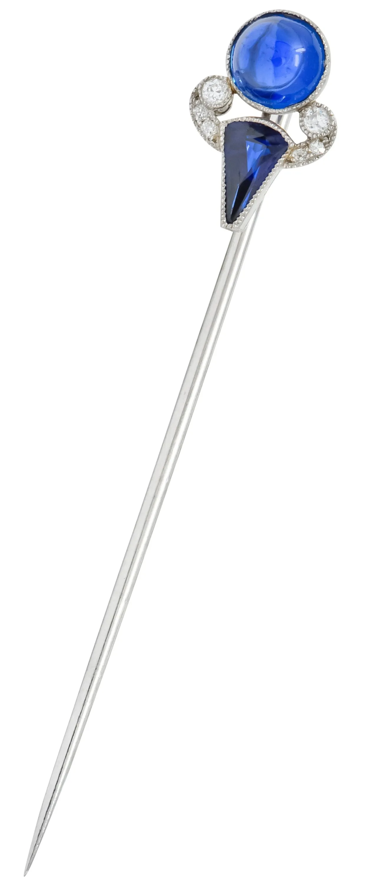 French Art Deco No Heat Pailin Sapphire Diamond Platinum Stickpin GIA