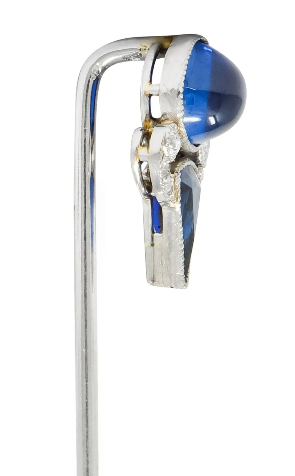 French Art Deco No Heat Pailin Sapphire Diamond Platinum Stickpin GIA