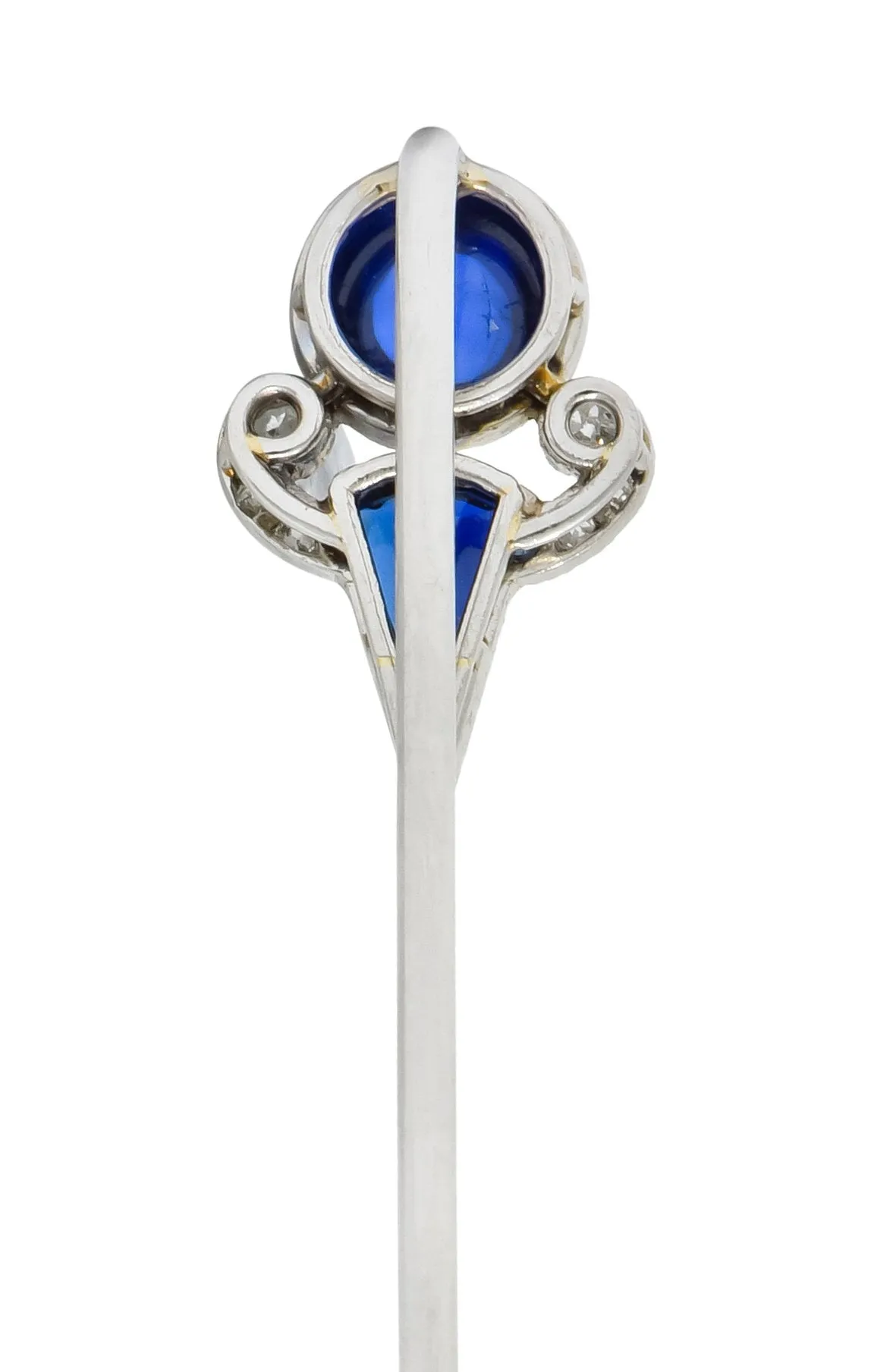 French Art Deco No Heat Pailin Sapphire Diamond Platinum Stickpin GIA