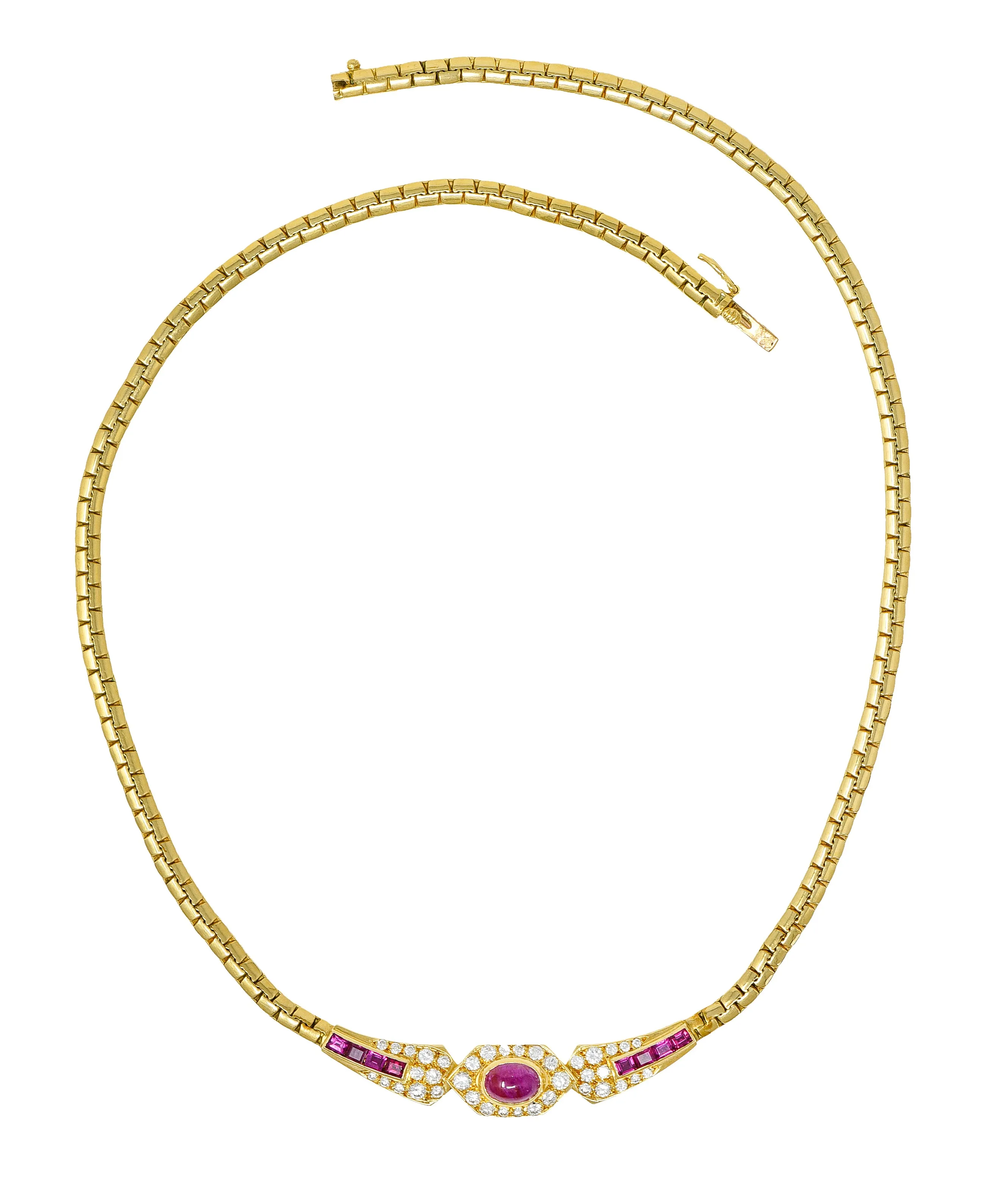 French Ruby Diamond 18 Karat Yellow Gold Collar Necklace