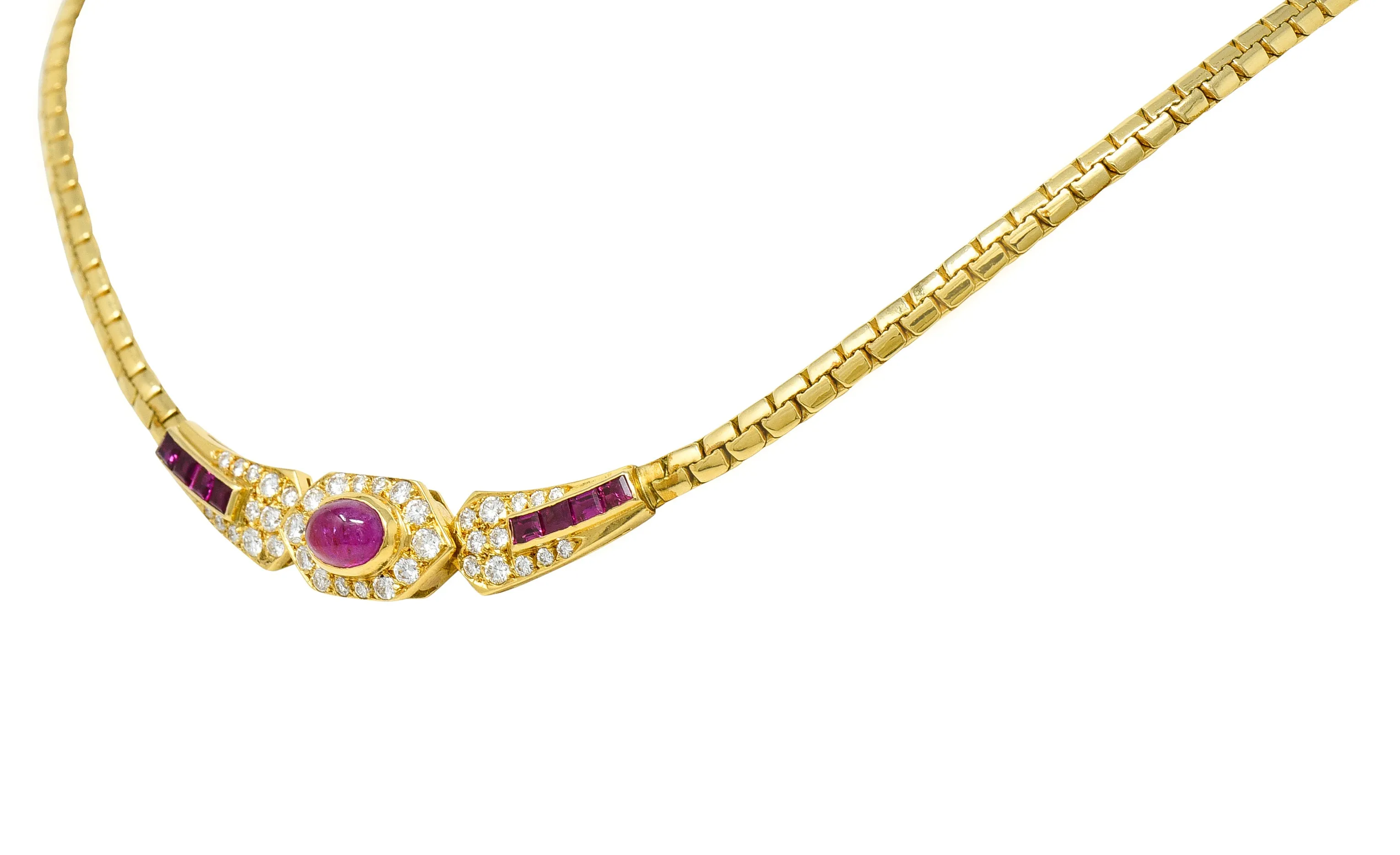 French Ruby Diamond 18 Karat Yellow Gold Collar Necklace