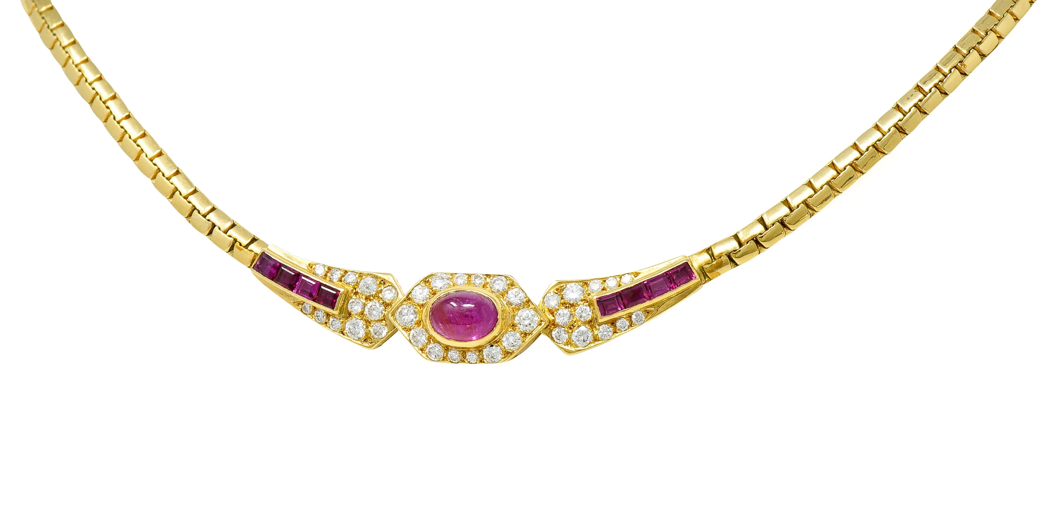 French Ruby Diamond 18 Karat Yellow Gold Collar Necklace
