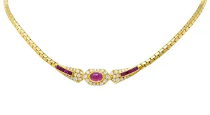 French Ruby Diamond 18 Karat Yellow Gold Collar Necklace