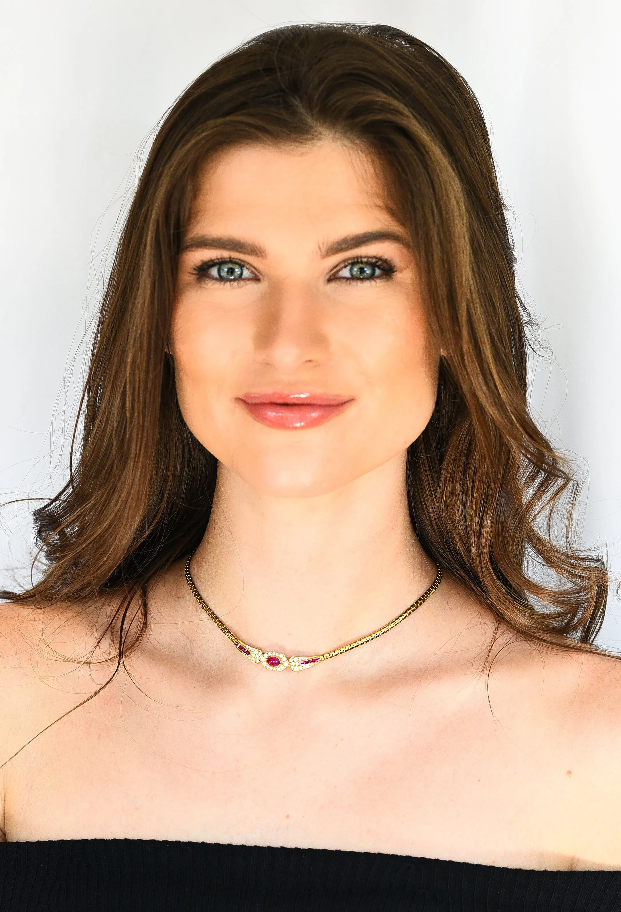 French Ruby Diamond 18 Karat Yellow Gold Collar Necklace