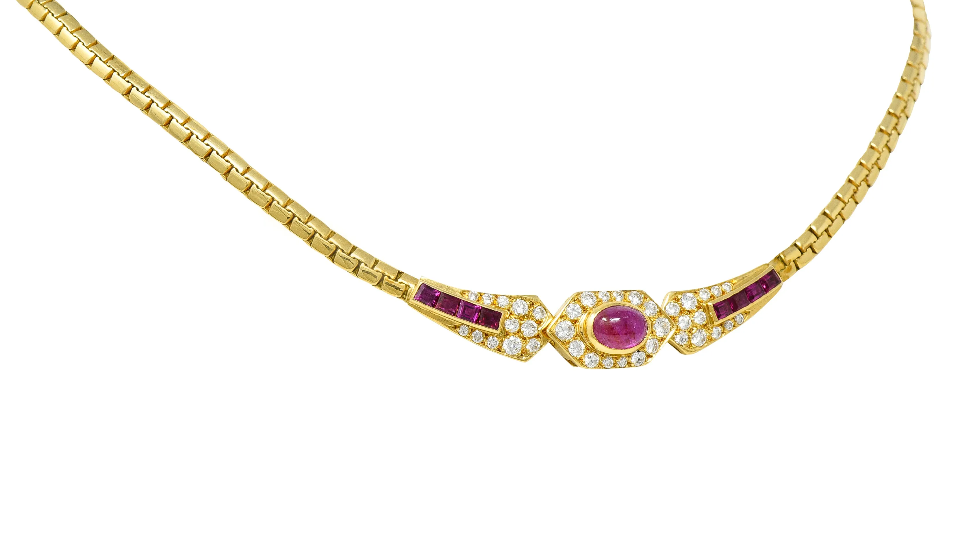 French Ruby Diamond 18 Karat Yellow Gold Collar Necklace