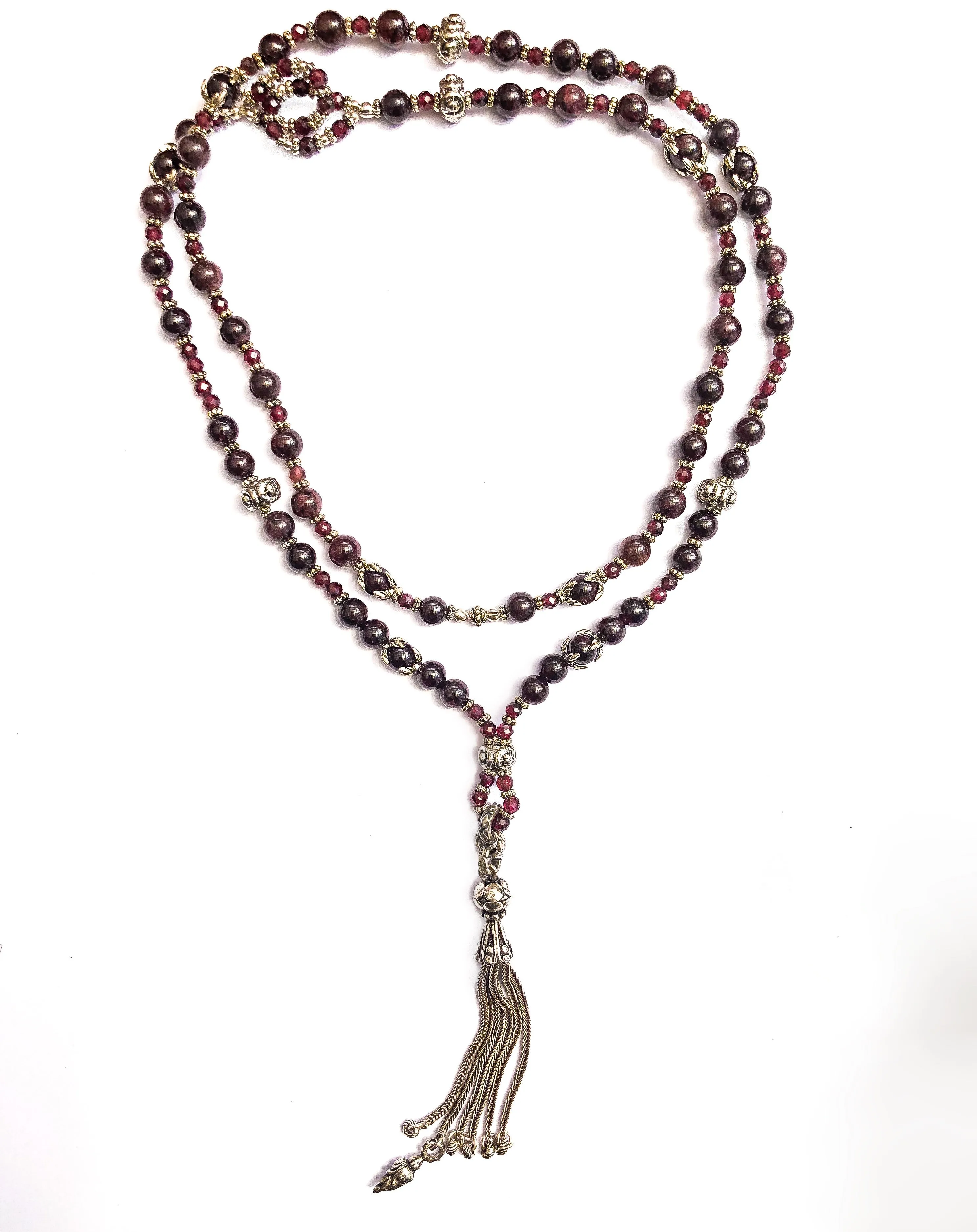 Garnet & Silver Boho Luxe Tassel Necklace