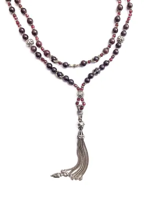 Garnet & Silver Boho Luxe Tassel Necklace