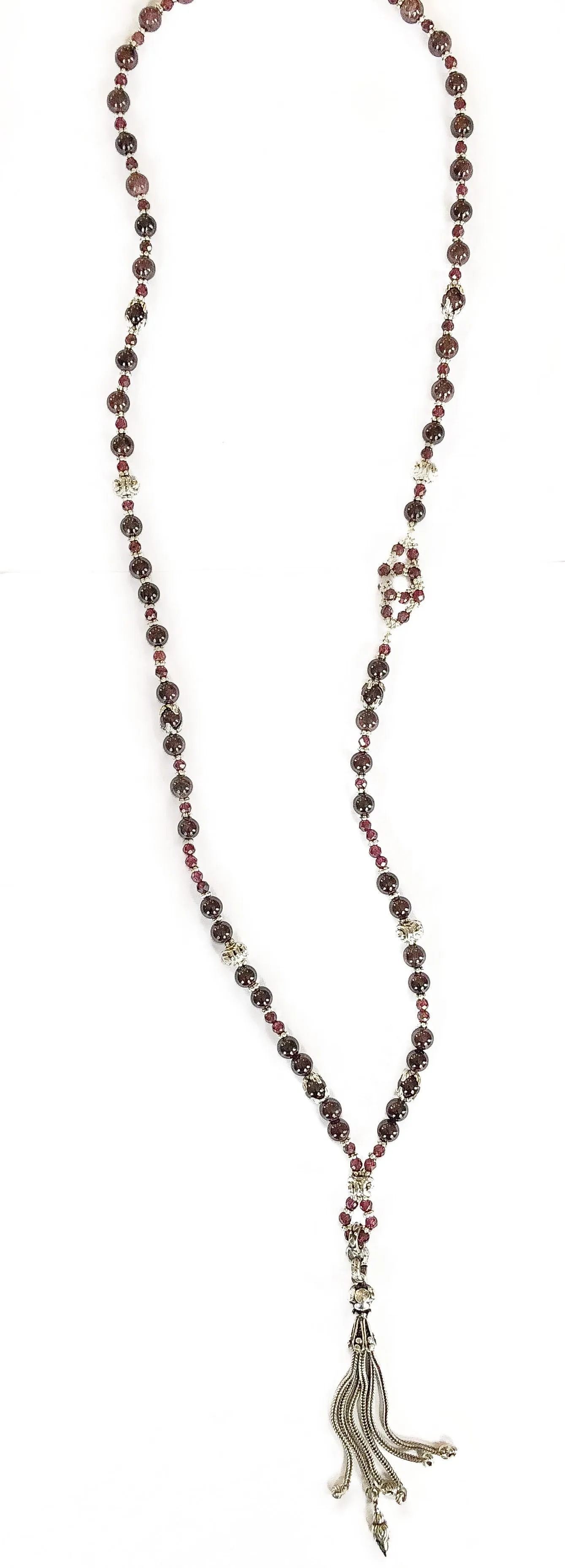 Garnet & Silver Boho Luxe Tassel Necklace