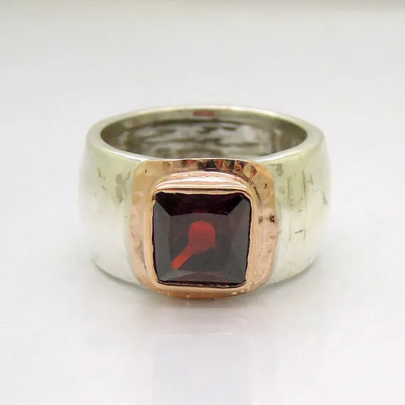 Garnet Ring 9k Gold Sterling Silver  6,7,8,9,9.5 Handmade Hadar Designers  (I r80)
