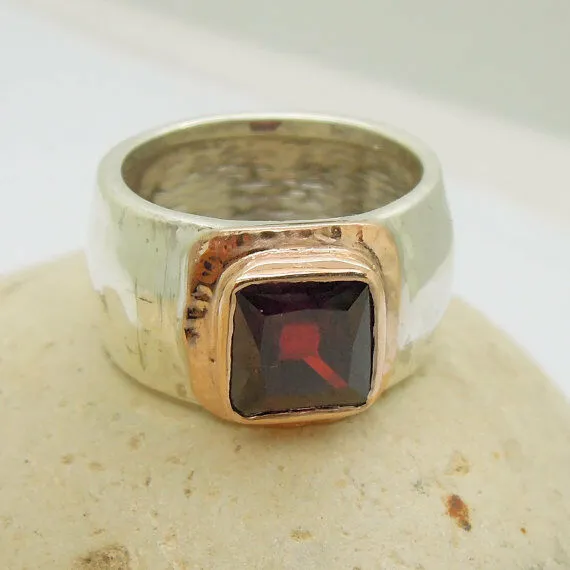Garnet Ring 9k Gold Sterling Silver  6,7,8,9,9.5 Handmade Hadar Designers  (I r80)