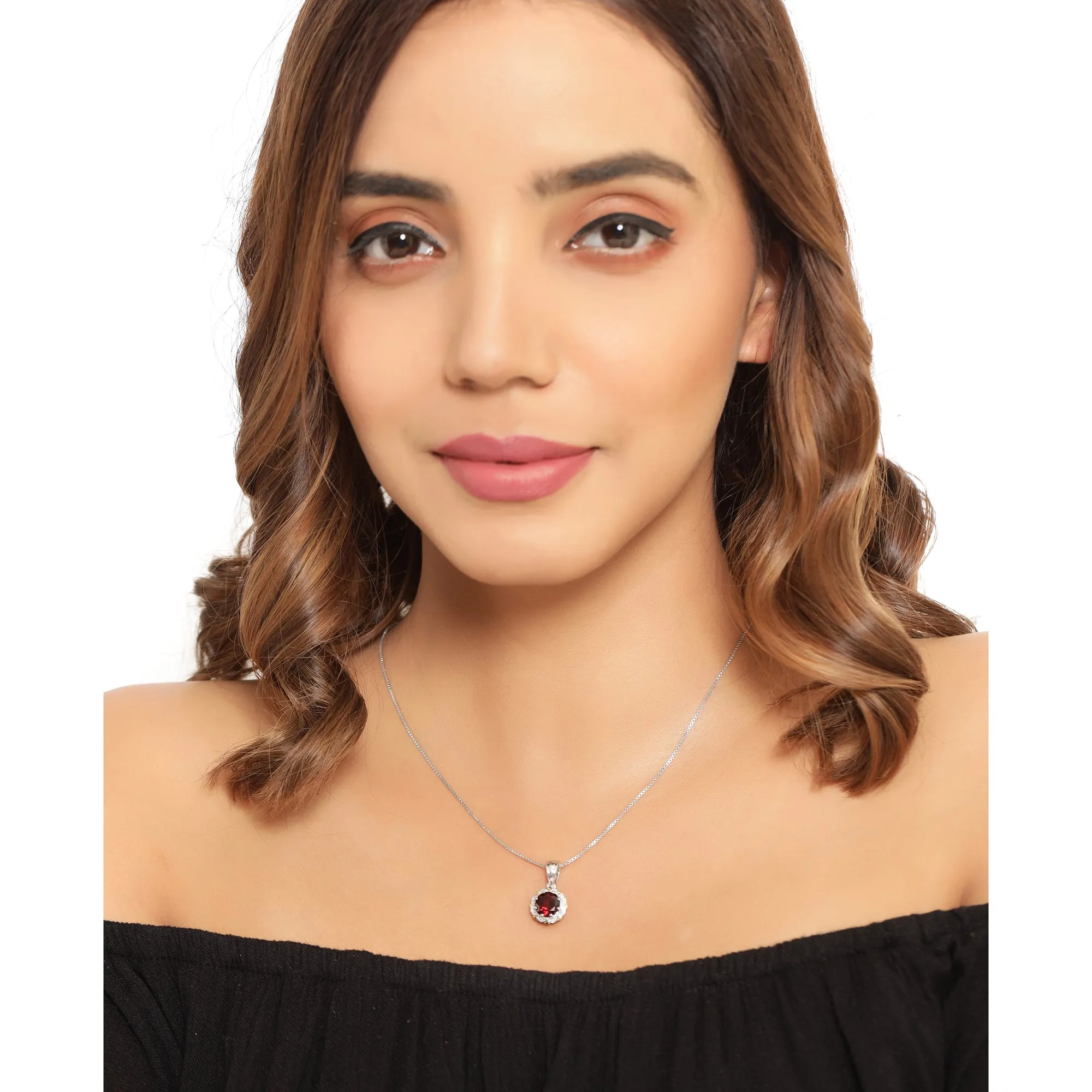 Genuine Garnet and Diamond Pendant Necklace