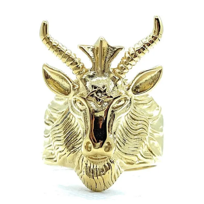 Goat Head With Horns Biker Ring (#268Gold)