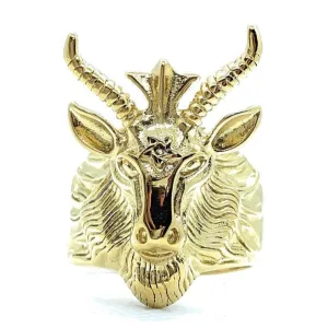 Goat Head With Horns Biker Ring (#268Gold)