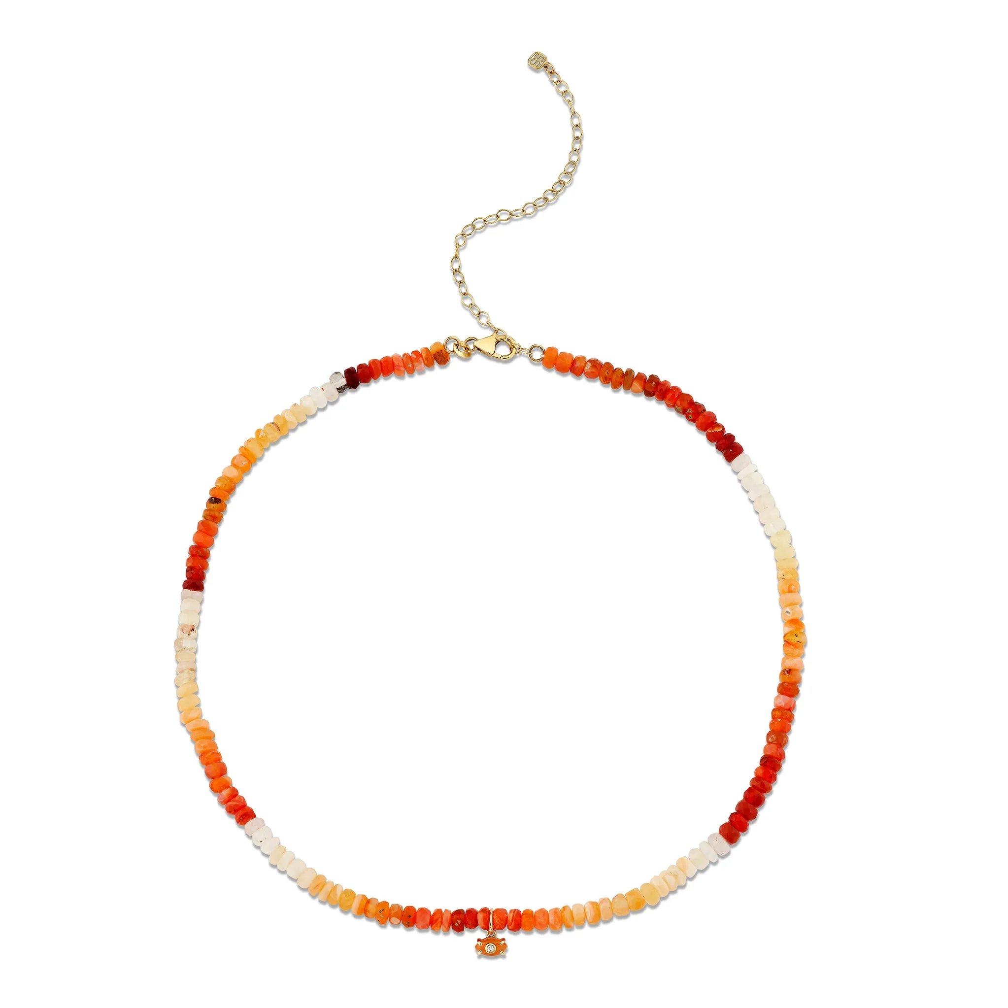Gold & Diamond Tiny Carved Stone Fire Opal Necklace