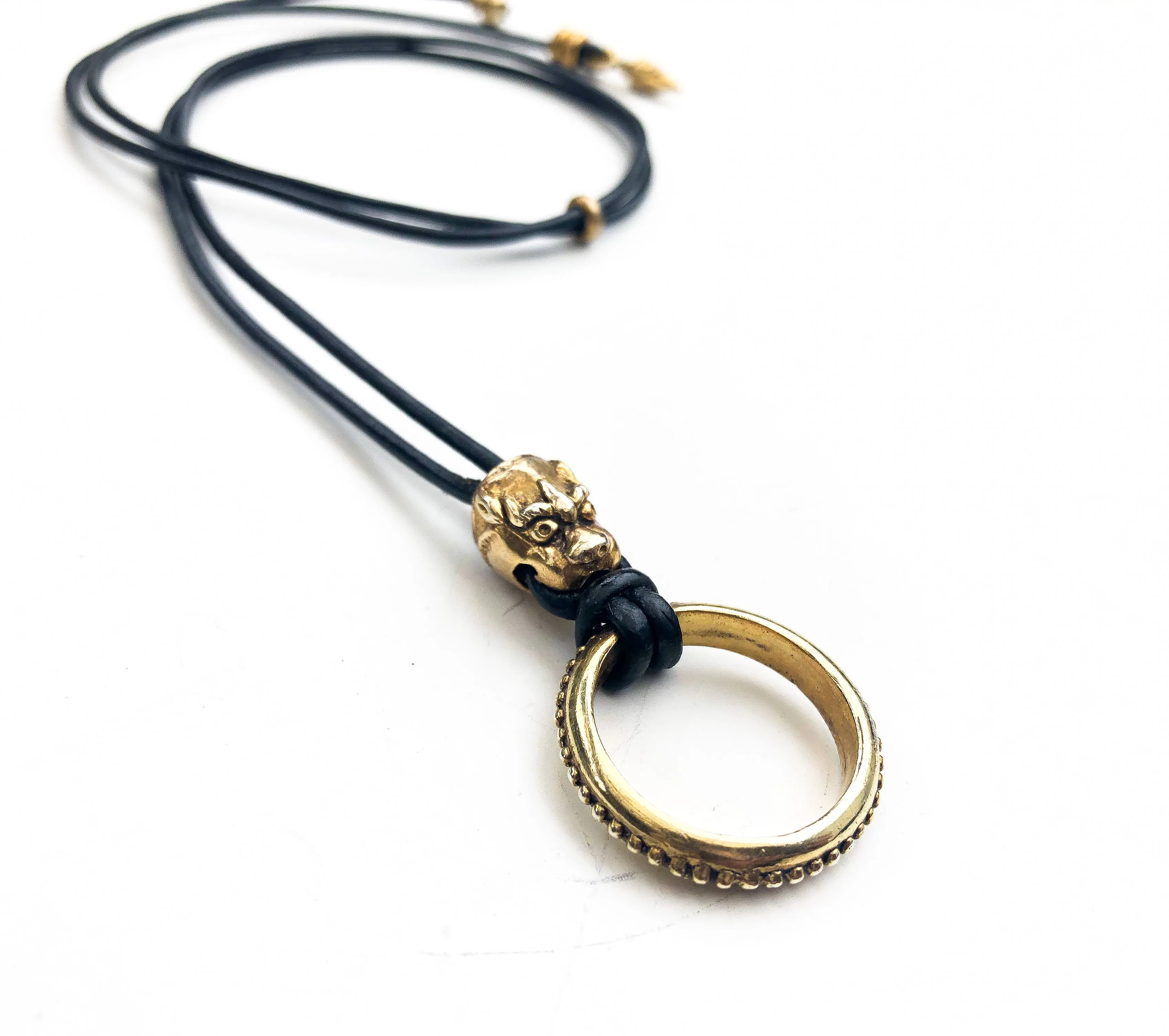 Gold Foo Dog Eyering Necklace
