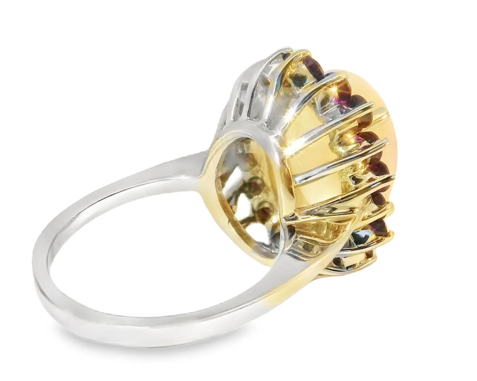 Gorgeous Estate 14K White Gold Huge Opal Rhodolite Garnet Filigree Ring