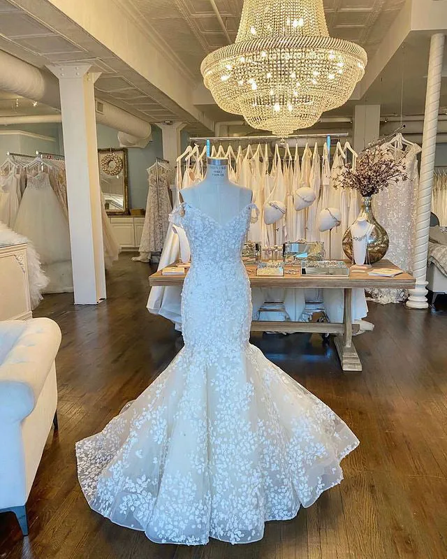 Gorgeous Mermaid Lace Wedding Dresses Off The Shoulder Sexy Trumpet Wedding Gown for Brides