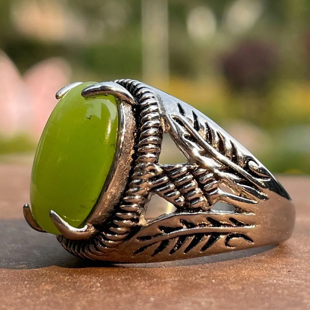 'Green Manalishi' Stainless Steel Ring (#680)