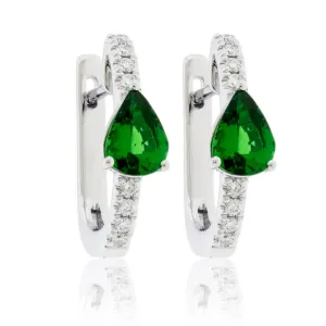 Green Tsavorite Garnet & Diamond Hoop Earrings