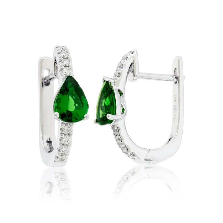 Green Tsavorite Garnet & Diamond Hoop Earrings