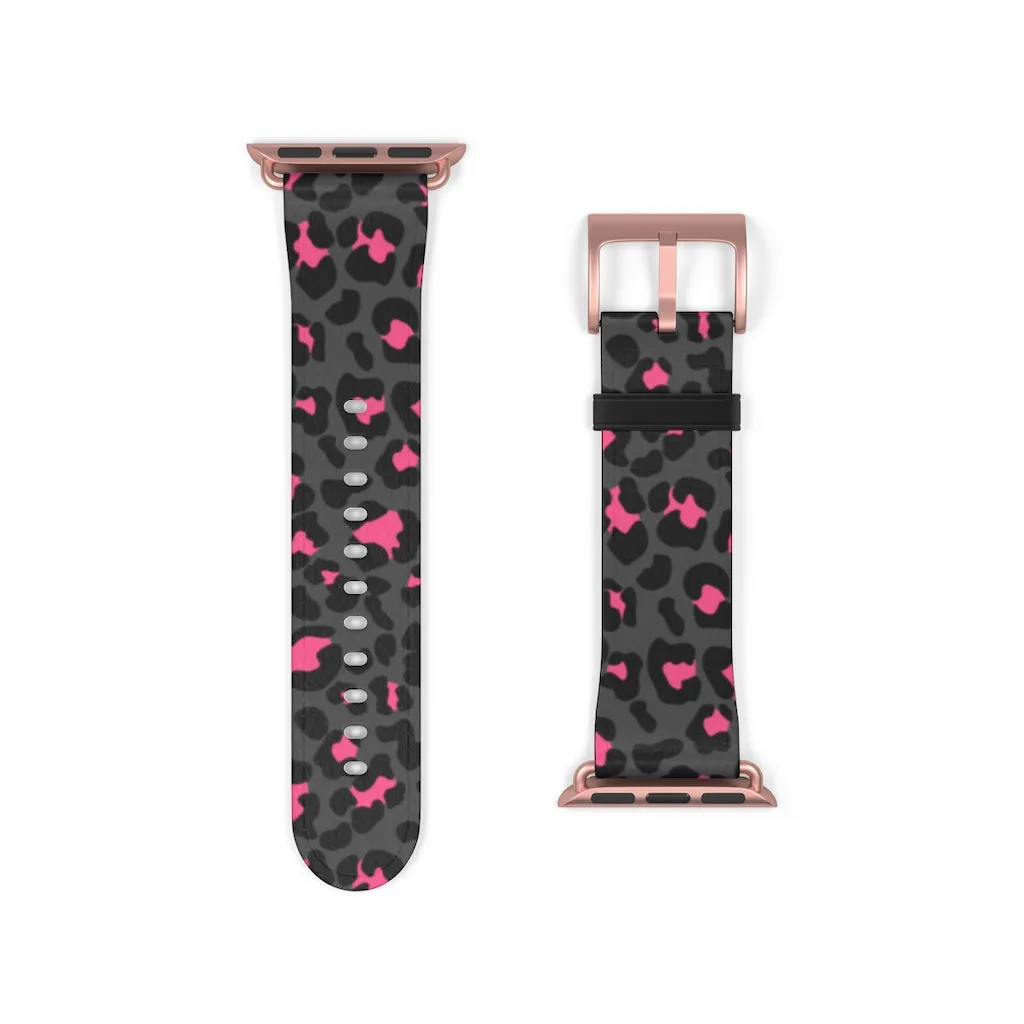 Grey Leopard Print Watch Band / Faux Leather Apple Watch Band / Series 1, 2, 3, 4, 5