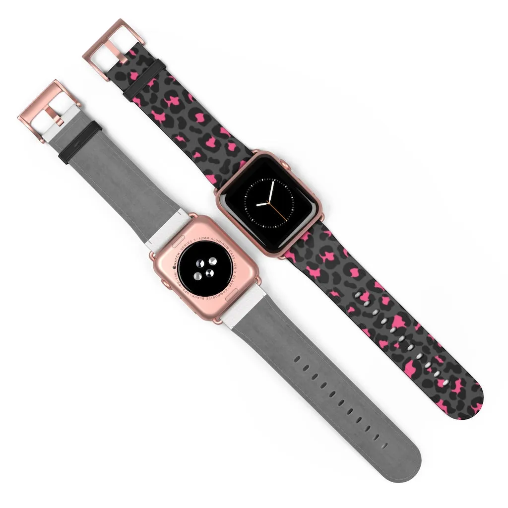 Grey Leopard Print Watch Band / Faux Leather Apple Watch Band / Series 1, 2, 3, 4, 5