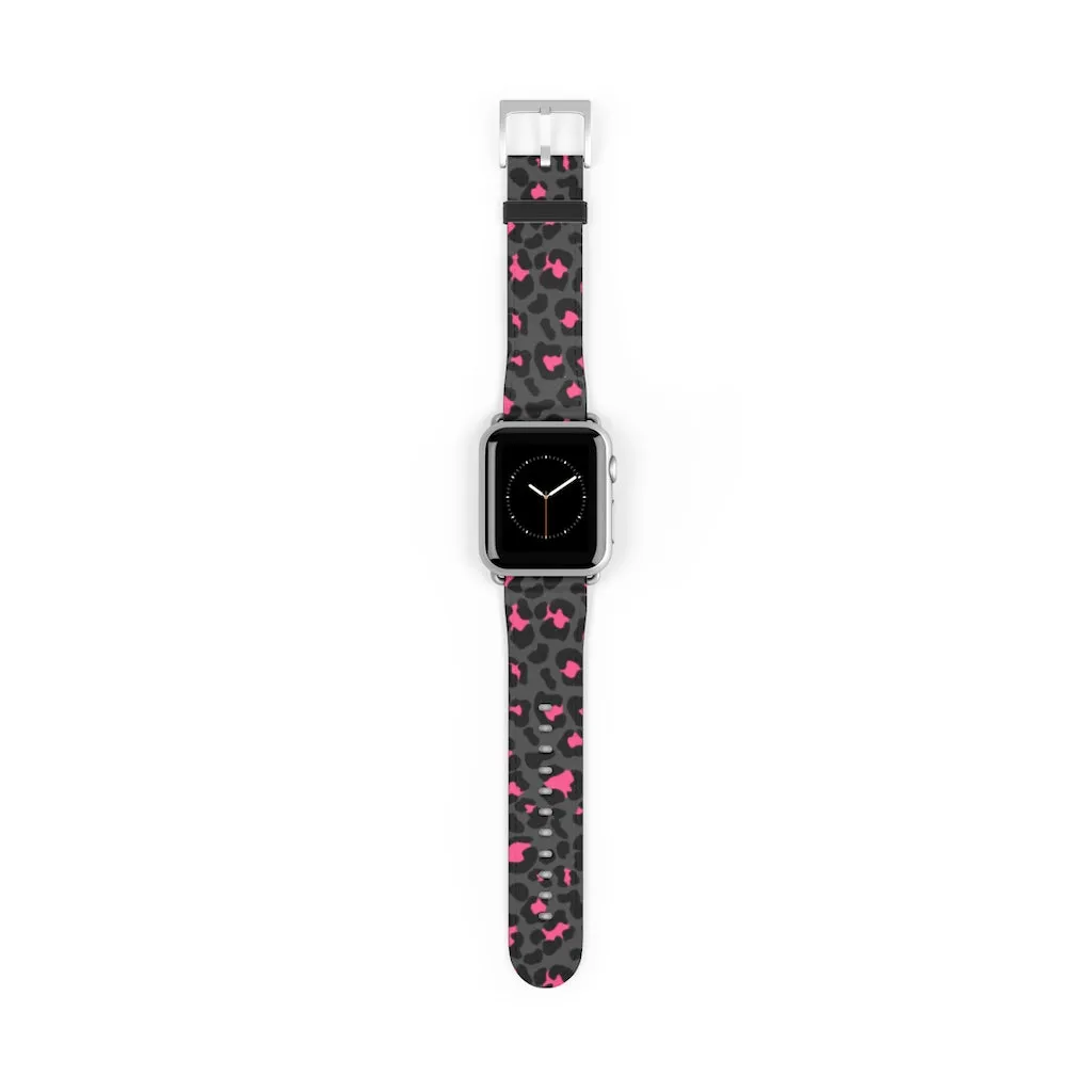Grey Leopard Print Watch Band / Faux Leather Apple Watch Band / Series 1, 2, 3, 4, 5