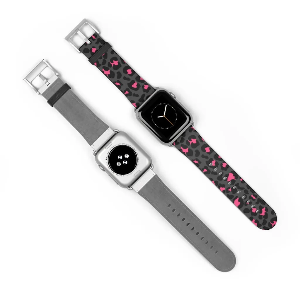 Grey Leopard Print Watch Band / Faux Leather Apple Watch Band / Series 1, 2, 3, 4, 5