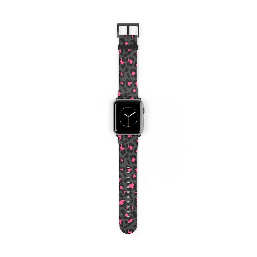 Grey Leopard Print Watch Band / Faux Leather Apple Watch Band / Series 1, 2, 3, 4, 5