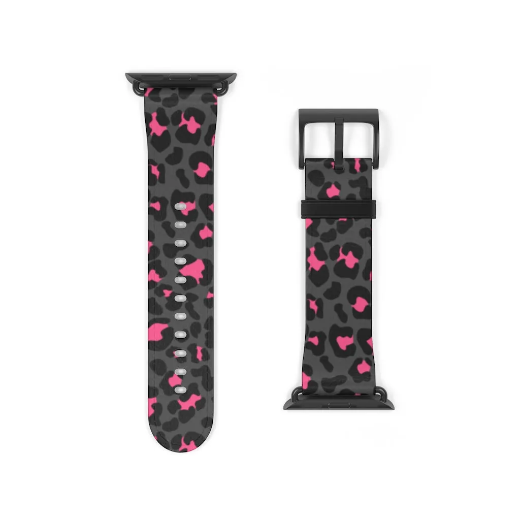 Grey Leopard Print Watch Band / Faux Leather Apple Watch Band / Series 1, 2, 3, 4, 5