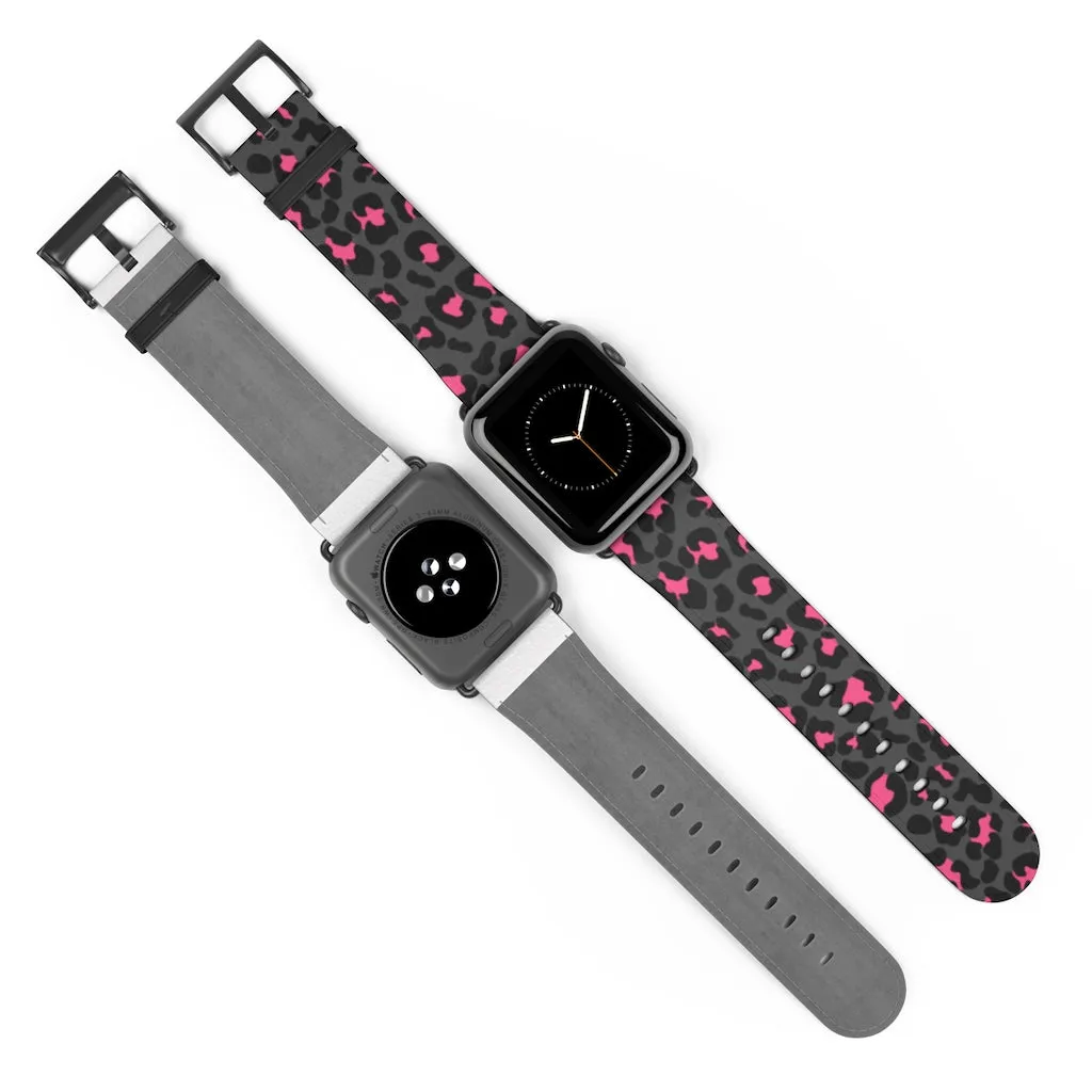 Grey Leopard Print Watch Band / Faux Leather Apple Watch Band / Series 1, 2, 3, 4, 5