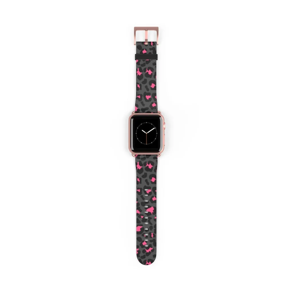 Grey Leopard Print Watch Band / Faux Leather Apple Watch Band / Series 1, 2, 3, 4, 5