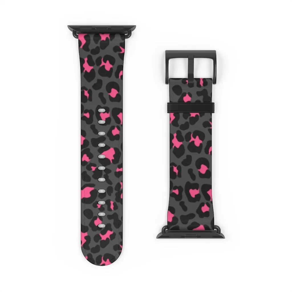 Grey Leopard Print Watch Band / Faux Leather Apple Watch Band / Series 1, 2, 3, 4, 5