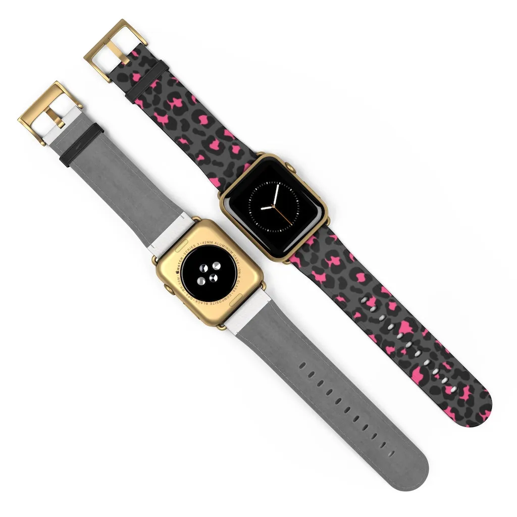 Grey Leopard Print Watch Band / Faux Leather Apple Watch Band / Series 1, 2, 3, 4, 5