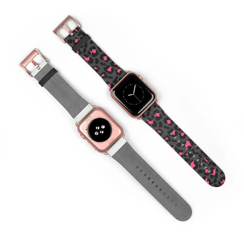 Grey Leopard Print Watch Band / Faux Leather Apple Watch Band / Series 1, 2, 3, 4, 5