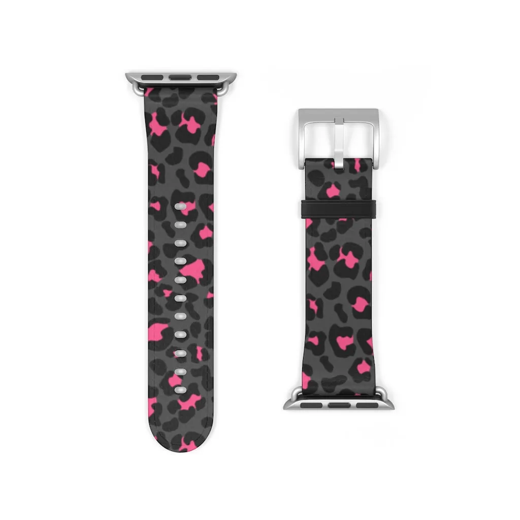 Grey Leopard Print Watch Band / Faux Leather Apple Watch Band / Series 1, 2, 3, 4, 5