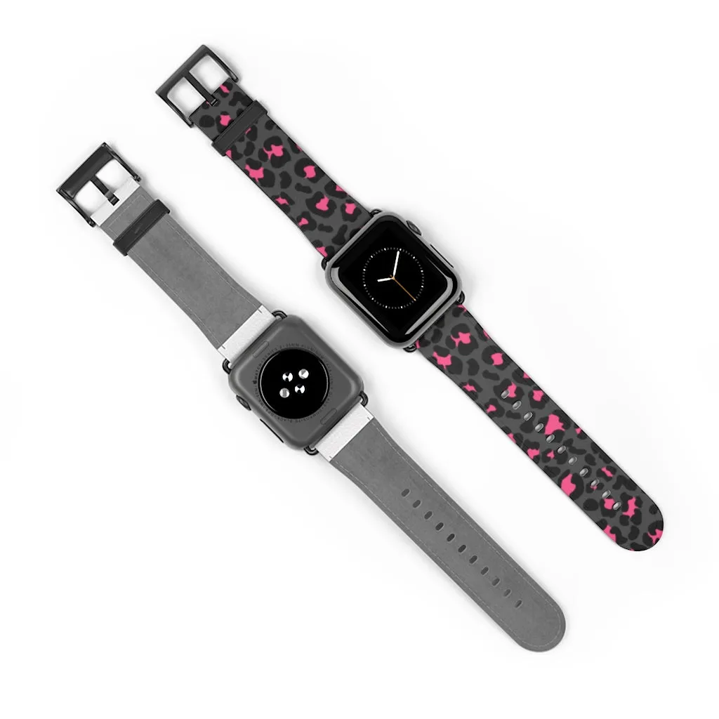 Grey Leopard Print Watch Band / Faux Leather Apple Watch Band / Series 1, 2, 3, 4, 5