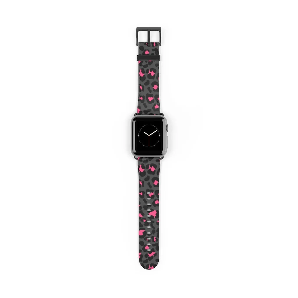 Grey Leopard Print Watch Band / Faux Leather Apple Watch Band / Series 1, 2, 3, 4, 5