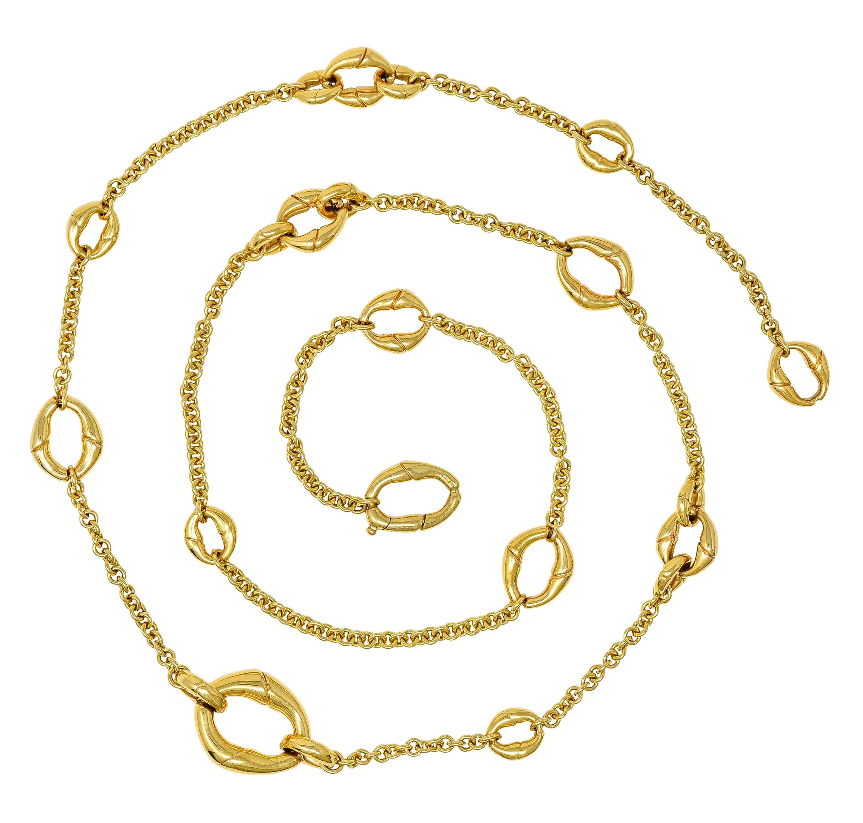 Gucci Contemporary 18 Karat Yellow Gold Bamboo Link Station Necklace