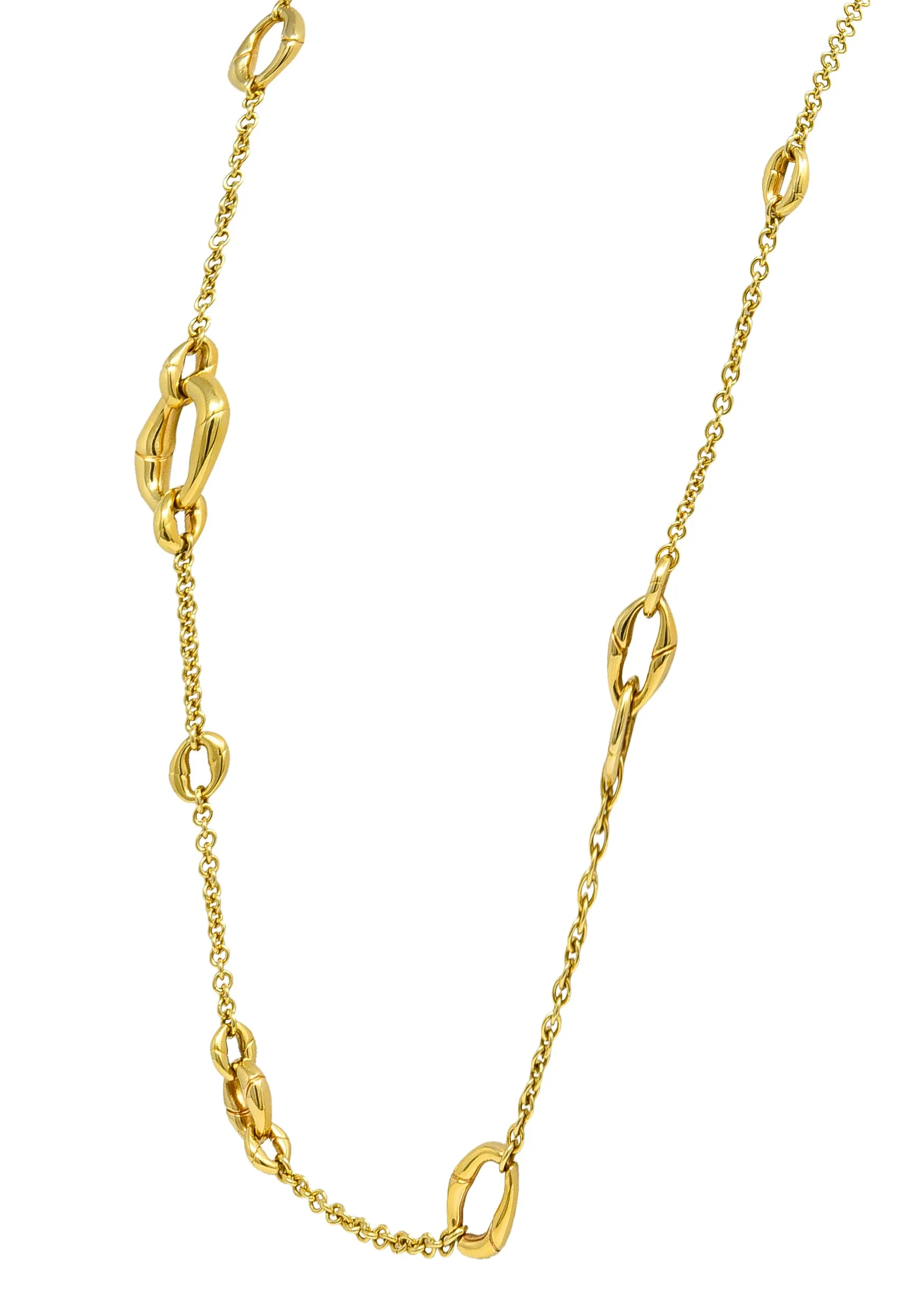 Gucci Contemporary 18 Karat Yellow Gold Bamboo Link Station Necklace