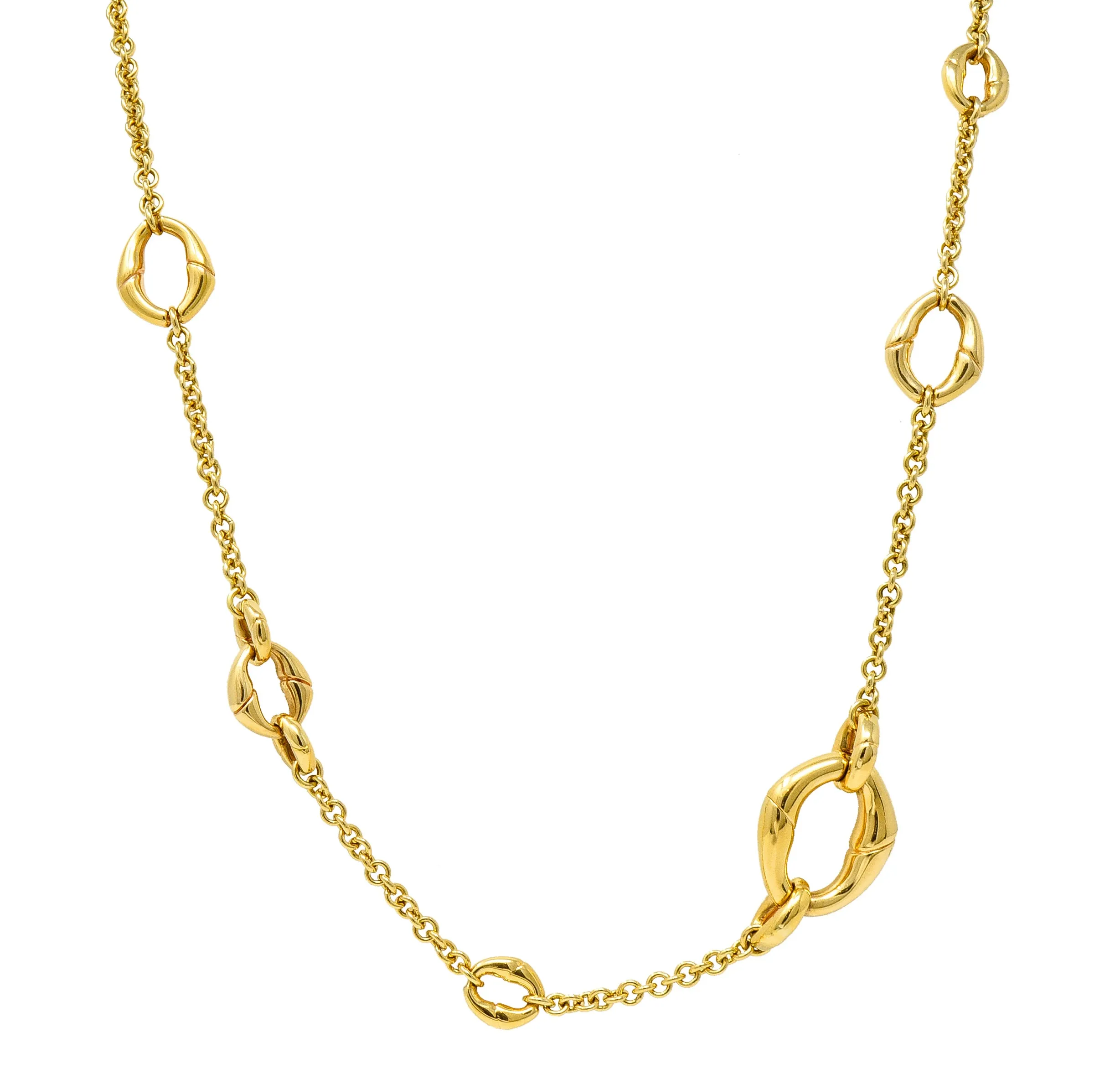 Gucci Contemporary 18 Karat Yellow Gold Bamboo Link Station Necklace