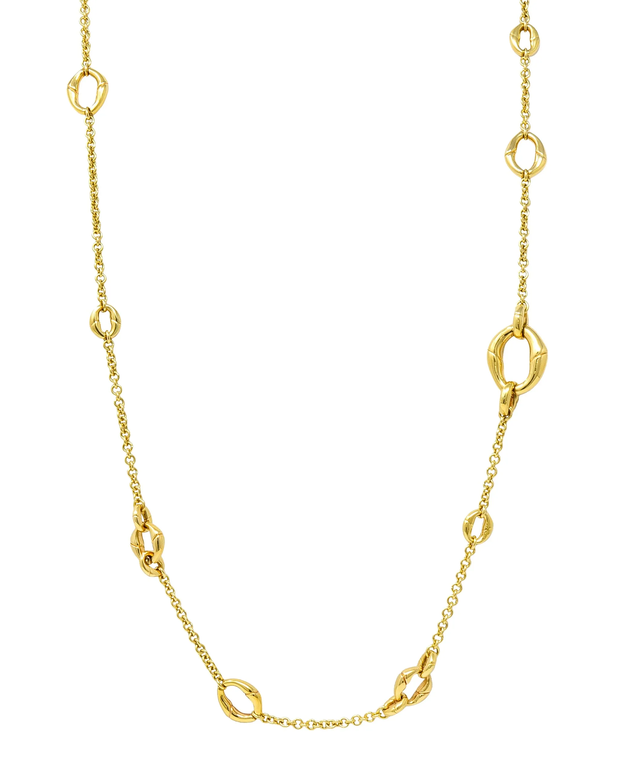 Gucci Contemporary 18 Karat Yellow Gold Bamboo Link Station Necklace
