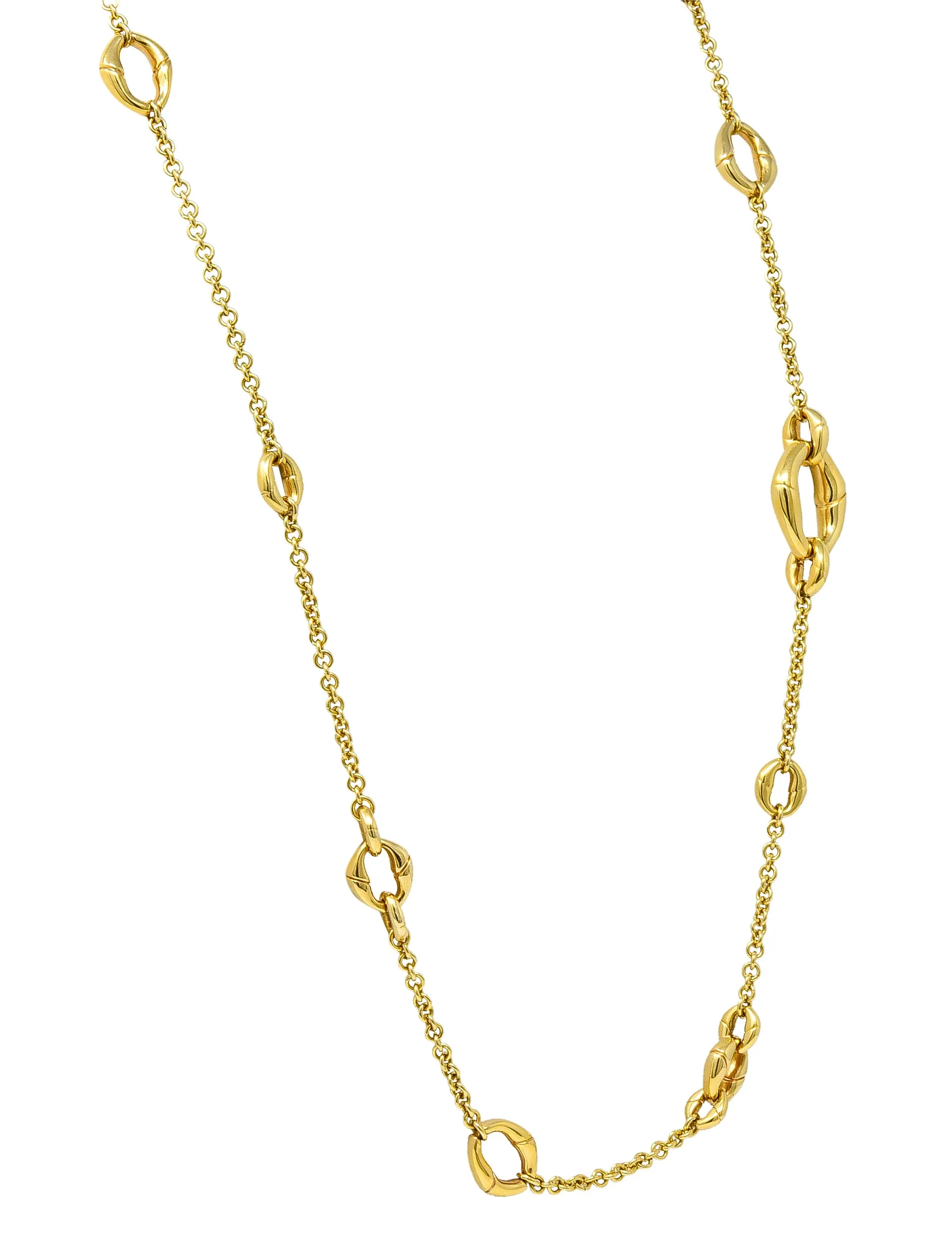 Gucci Contemporary 18 Karat Yellow Gold Bamboo Link Station Necklace