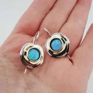 Hadar Designers 9k Yellow Gold 925 Sterling Silver Blue Opal Earrings (ms 1103)