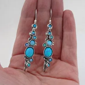 Hadar Designers Handmade Dangle Sterling 925 Silver Blue Opal Earrings (H 2151