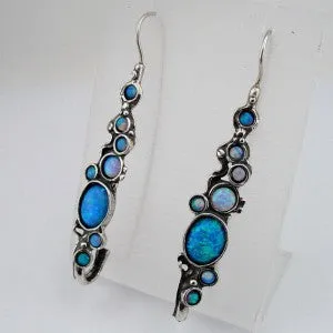 Hadar Designers Handmade Dangle Sterling 925 Silver Blue Opal Earrings (H 2151