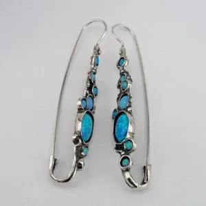 Hadar Designers Handmade Dangle Sterling 925 Silver Blue Opal Earrings (H 2151