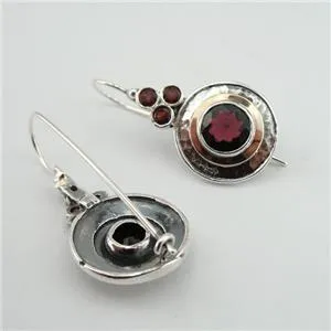 Hadar Designers Handmade Long 9k Yellow Gold Sterling Silver Garnet Earrings (Ms