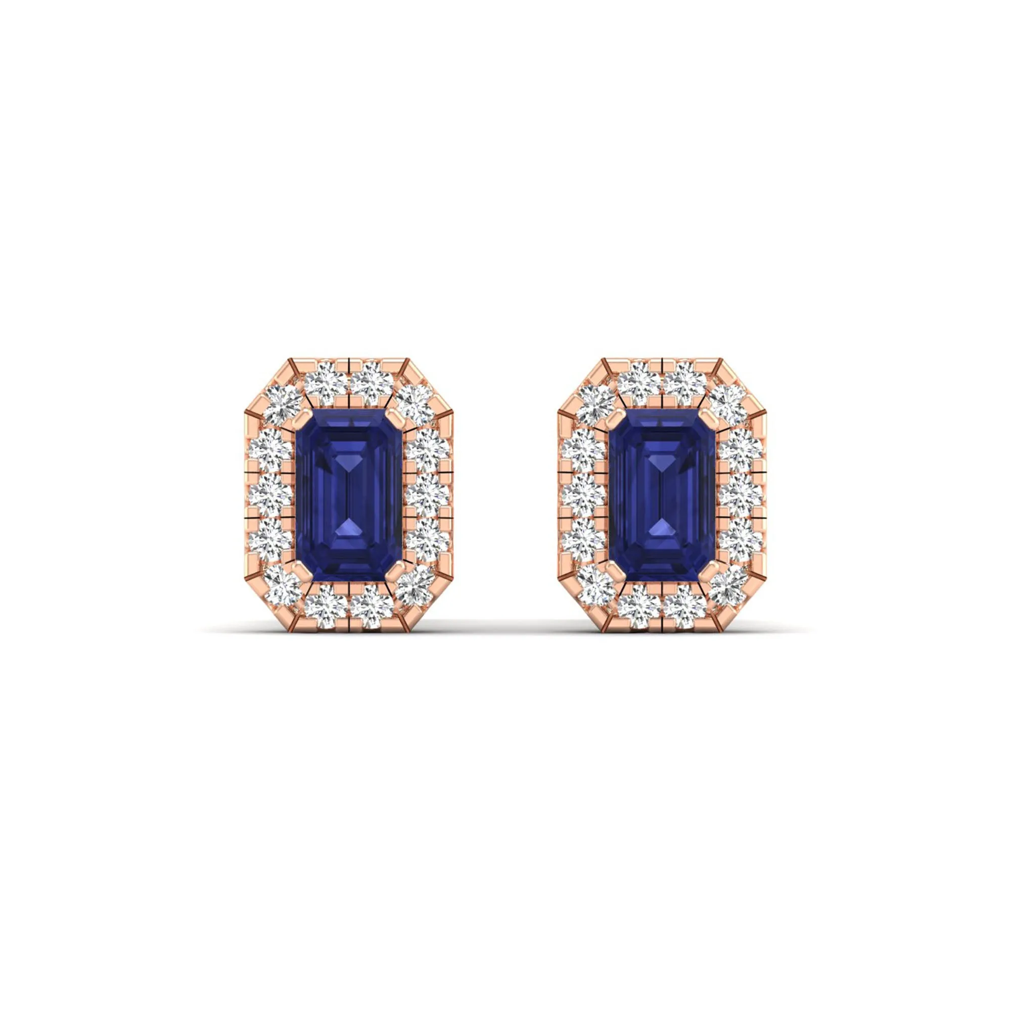 Halo Tanzanite and Diamond Classic Stud Earrings