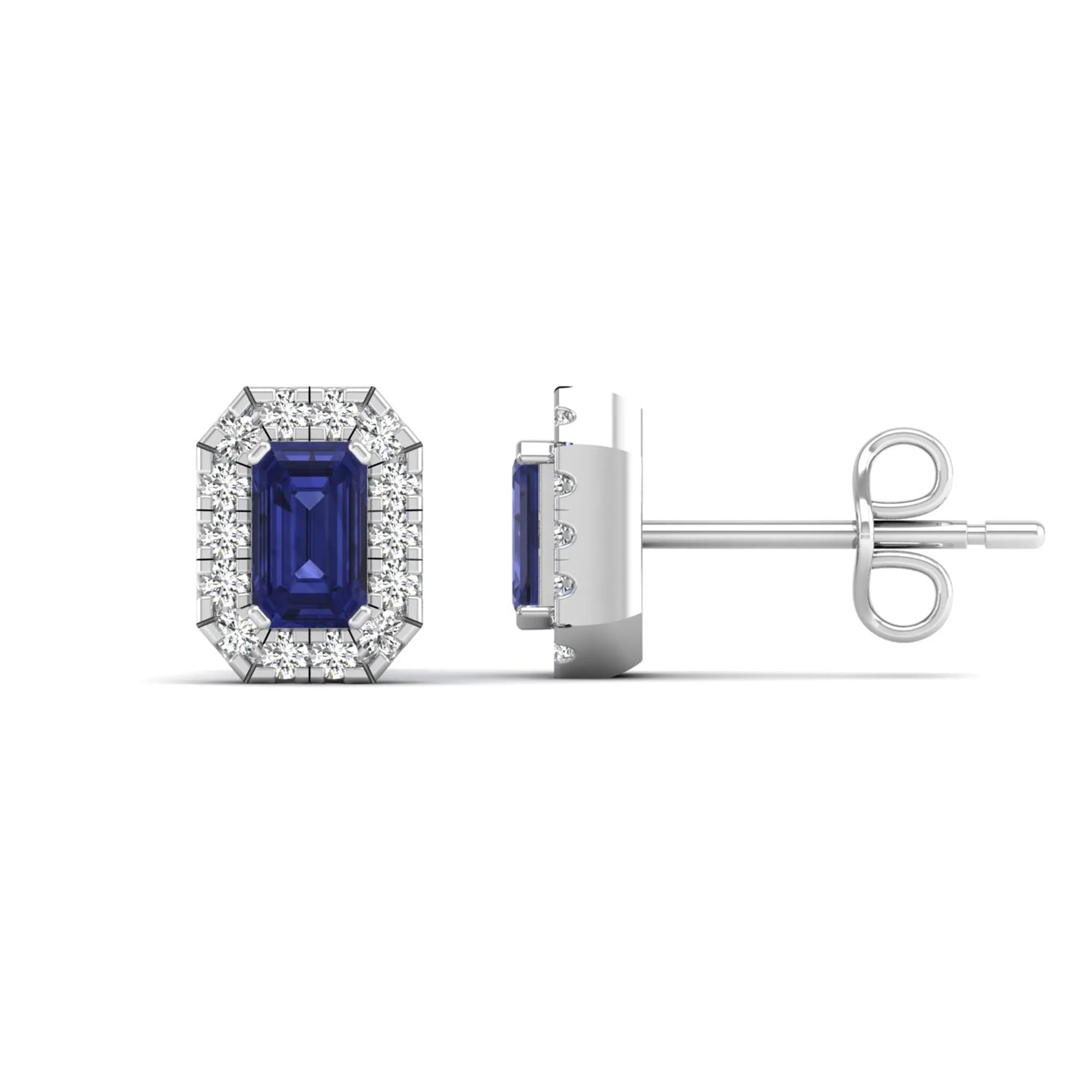 Halo Tanzanite and Diamond Classic Stud Earrings